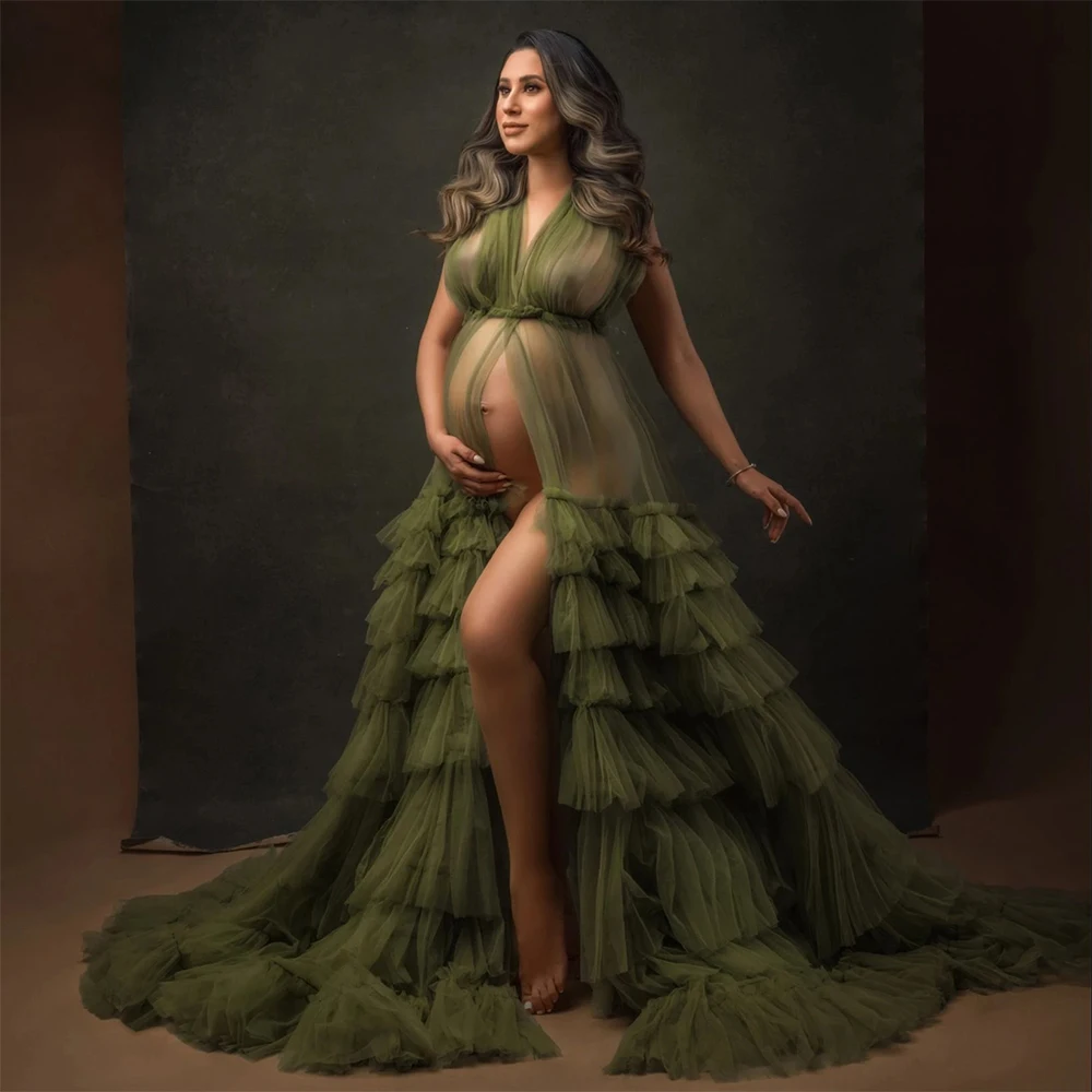 Green Maternity Photoshoot Dresses Front Slit Tiered Ruffles Prom Dress Fluffy Tulle Maxi Maternity Dress Nightwear Bridal Robe
Green Maternity Photoshoot Dresses Front Slit Tiered Ruffles Prom Dress Fluffy Tulle Maxi Maternity Dress Nightwear Bridal Robe