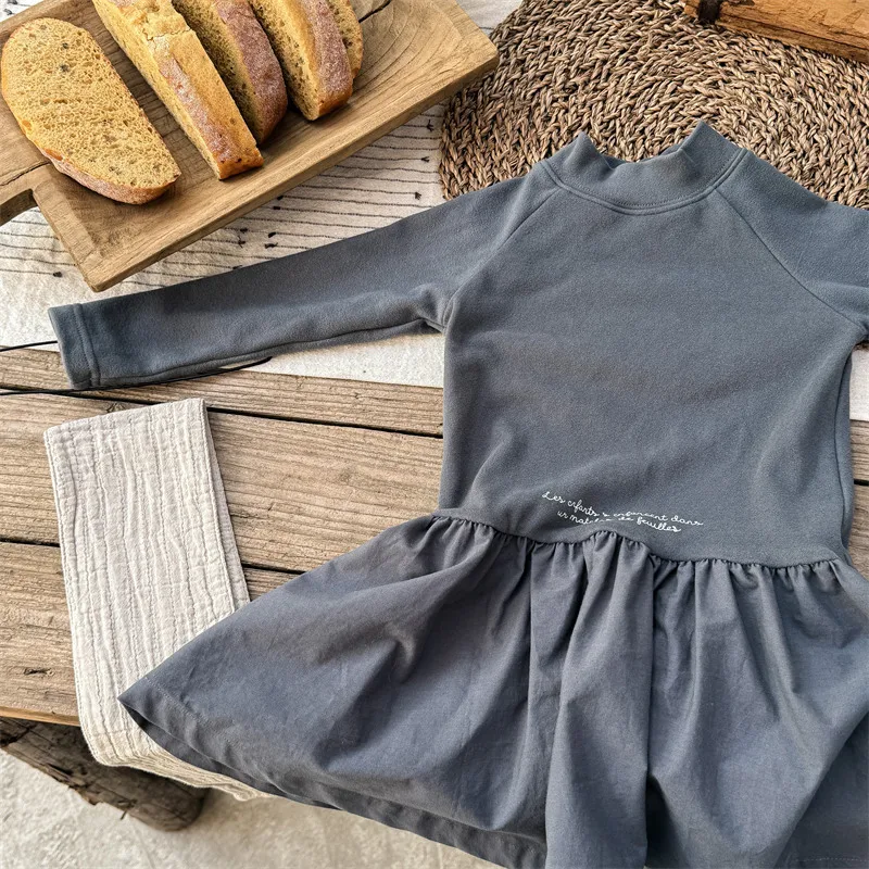 2025 Autumn Winter New Girls Long Sleeve Warm Dress Solid Children Bottoming Dress Letter Print Casual Dress Kids Cotton Clothes 14 Sdd59ec2513c54022b3c36d09e88fa33dJ