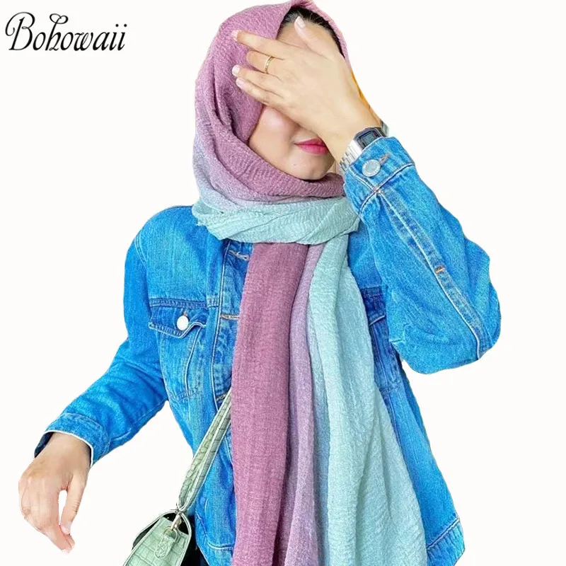 BOHOWAII Muslim Woman Jilbab Summer Bubble Wrinkle Cotton Muslin Hijab Scarf Gradient Rainbow Long Shawl Turban Africain Femme
BOHOWAII Muslim Woman Jilbab Summer Bubble Wrinkle Cotton Muslin Hijab Scarf Gradient Rainbow Long Shawl Turban Africain Femme