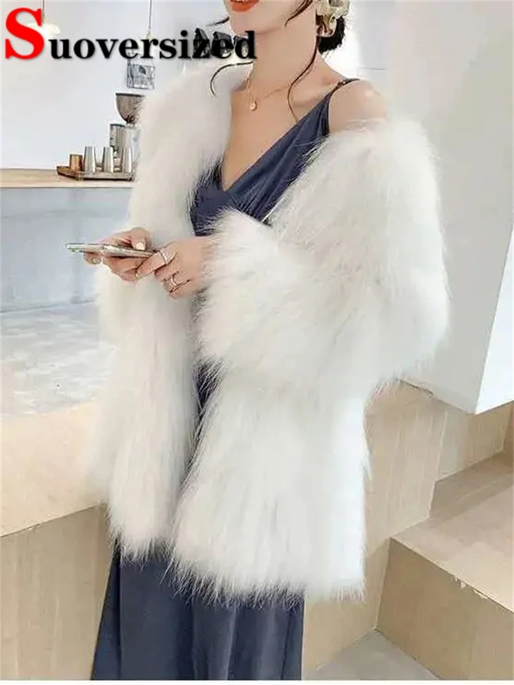 

Thicken Winter Faux Fox Fur Coats Warm Korean Plush Overcoats Loose Furry Jaqueta Feminina Luxury Casual Pele Chaquetas New