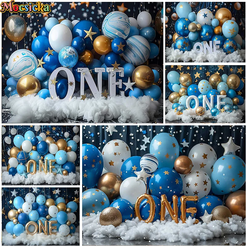 

Mocsicka Photography Background 1st Birthday Party Kids Portrait Cake Smash Decor Stars Balloons Clouds Backdrop Photo Studio