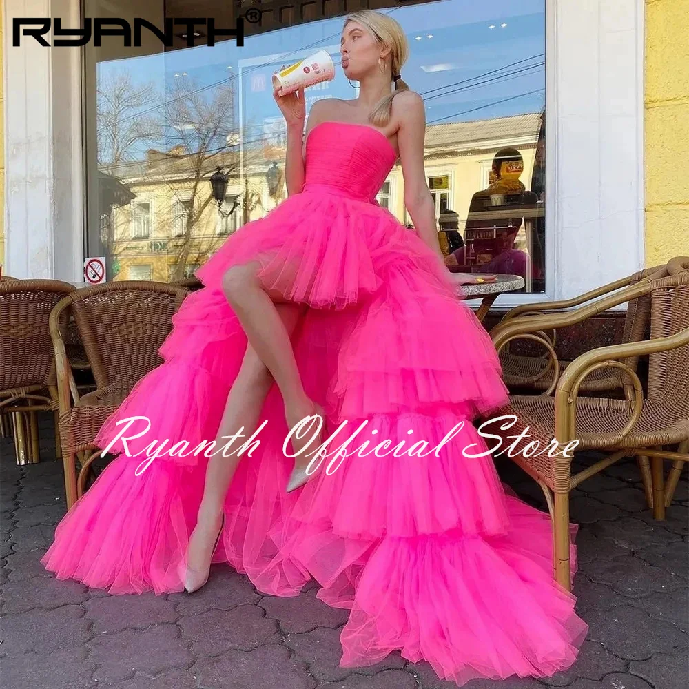 Ryanth Elegant Tiered Ruffles Tulle Evening Dresses Strapless Sleeveless Pleat Ruched Prom Dresses Wedding Party Gowns 2024 New 
Ryanth Elegant Tiered Ruffles Tulle Evening Dresses Strapless Sleeveless Pleat Ruched Prom Dresses Wedding Party Gowns 2024 New