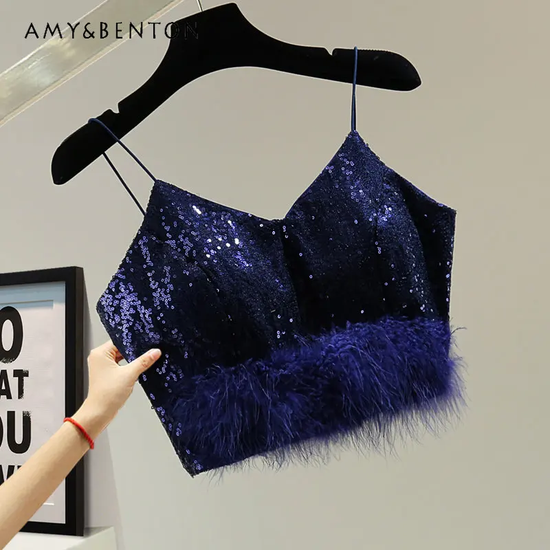 Feather Stitching Zipper High Waist Crop Top 2023 Spring Clothing Korean Style Slimming Sequin Sling Bottoming Vest Fashion
Feather Stitching Zipper High Waist Crop Top 2023 Spring Clothing Korean Style Slimming Sequin Sling Bottoming Vest Fashion