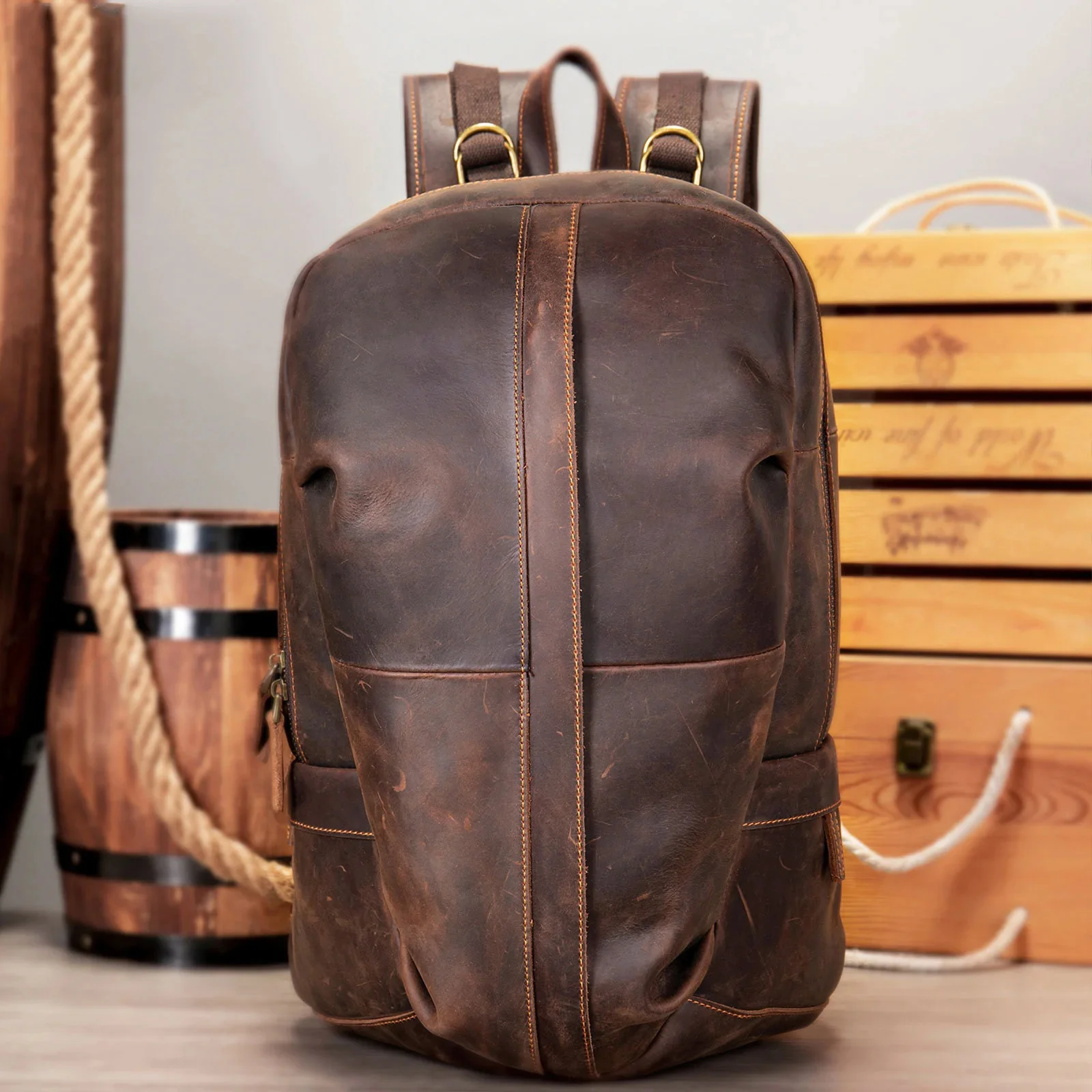 

Retro Fashion Leather Men Backpack Business Male 17.3 15.6" Laptop Bag Daypacks Large Capacity Travel College School