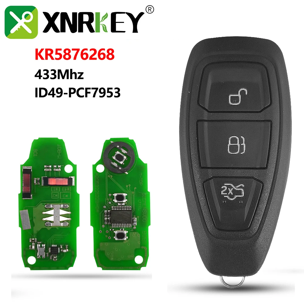 

XNRKEY 3 Button Smart Remote Key Keyless ID49 Chip 433Mhz for Ford Focus C-Max Mondeo Kuga Fiesta B-Max Car Key FCC: KR55WK48801