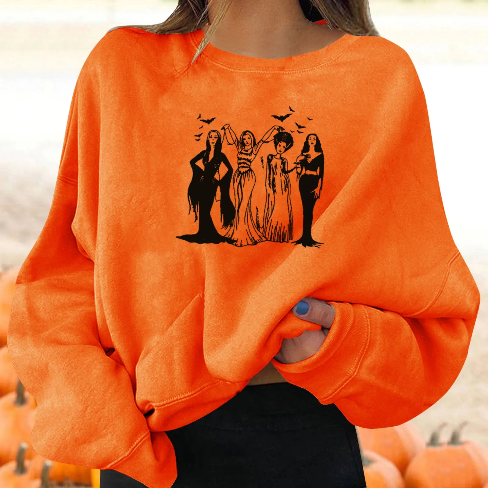 

Halloween Print Hoodies Women's Pullovers Harajuku Fun Graphic Sweatshirts Round Neck Jumper Long Sleeve Blouse Tops Sudaderas