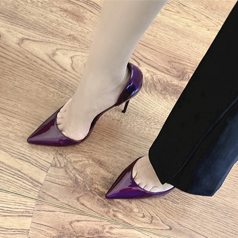 

Classic pure color pointed toe 6cm 8cm 10cm 12cm high thin heels side cutout slip on shallow handmade lady pump QKOU021 ROVICIYA
