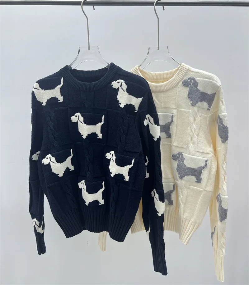 winter fashionable pullovers, puppy twis knitted sweater, white dark blue color oversize tops jumpers 여성 반팔 니트
winter fashionable pullovers, puppy twis knitted sweater, white dark blue color oversize tops jumpers 여성 반팔 니트