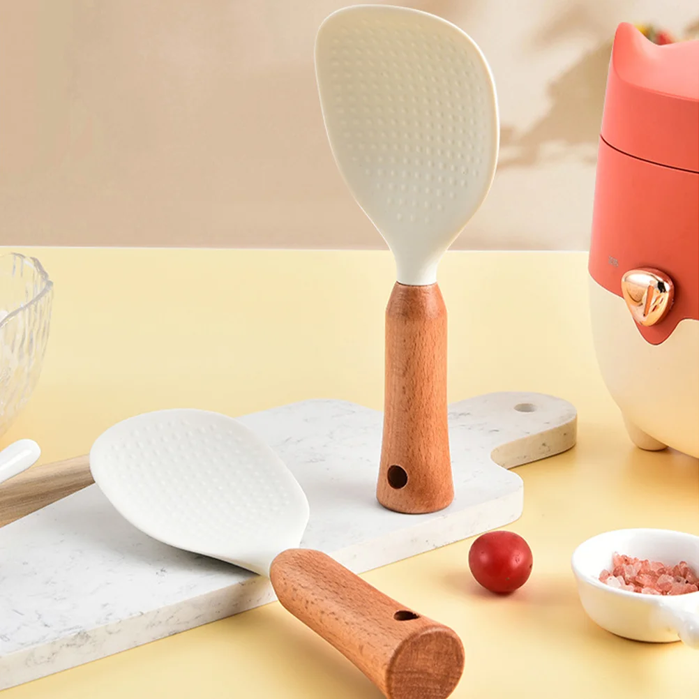 

Silicone Rice Spoon Non-Stick Rice Spatula Stand Up Rice Paddle Shovel Cooking Scoop With Wooden Handle Kitchen Gadgets