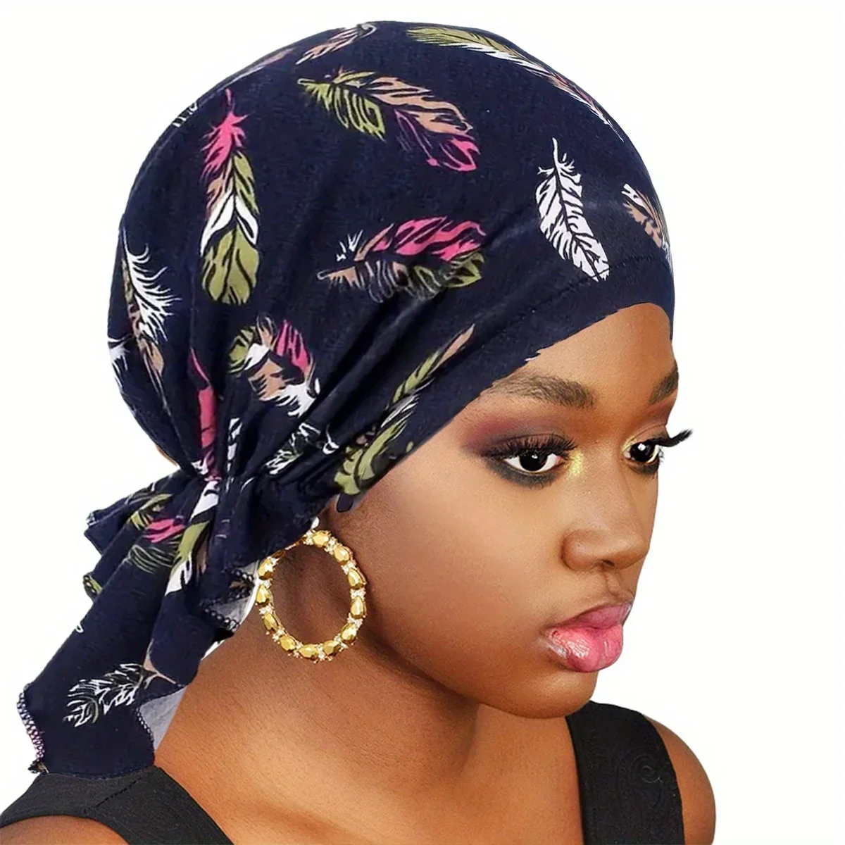 

1Pc Women Hat Headwear Headscarf Wrap Bandana Hair Accessories Stretch Printed Turban Cap Muslim Pre-Tied Scarf Ladies Chemo Cap