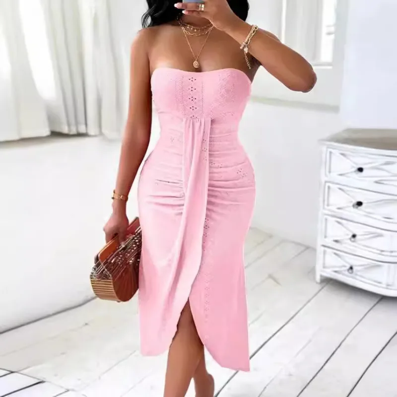 New Women Summer Hollow out Strapless Asymmetric Dress Sleeveless Sexy High Waist Solid Color Dress
New Women Summer Hollow out Strapless Asymmetric Dress Sleeveless Sexy High Waist Solid Color Dress