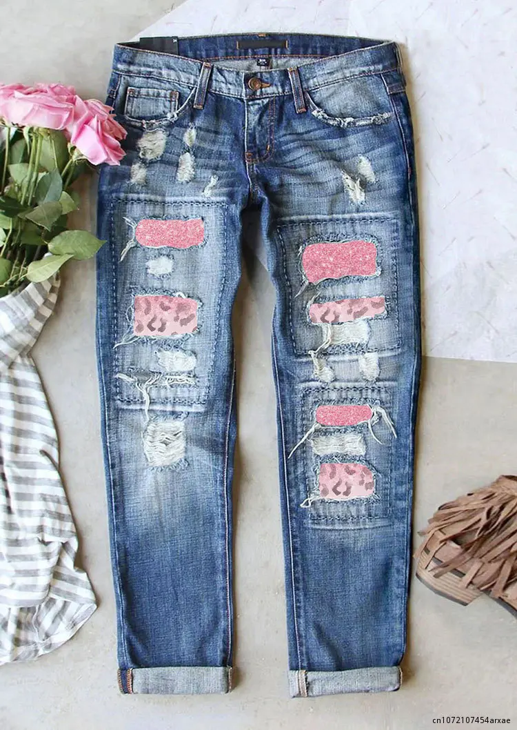 

Patchwork Baggy Woman Jeans Mom Pants Blue Vintage High Waist Boyfriend Girls Straight Trouser Streetwear Y2K 90s Female Pants