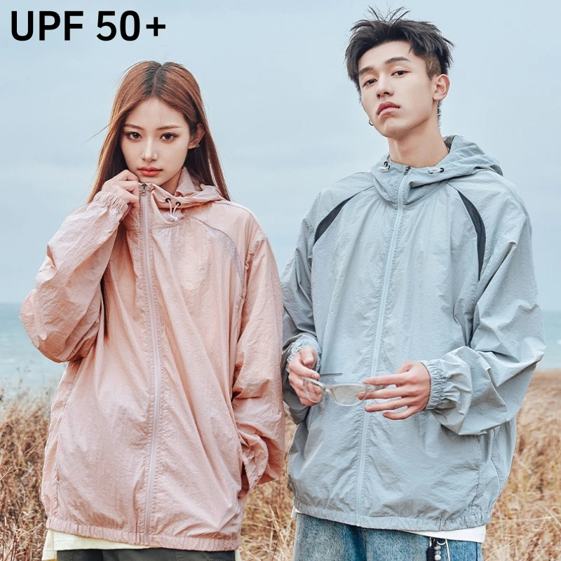 

UPF50+ Cool Feeling Ether Blue Sunscreen Clothing Men and Women Couple Summer Breathable UV Hooded Sunscreen Clothing Jacket