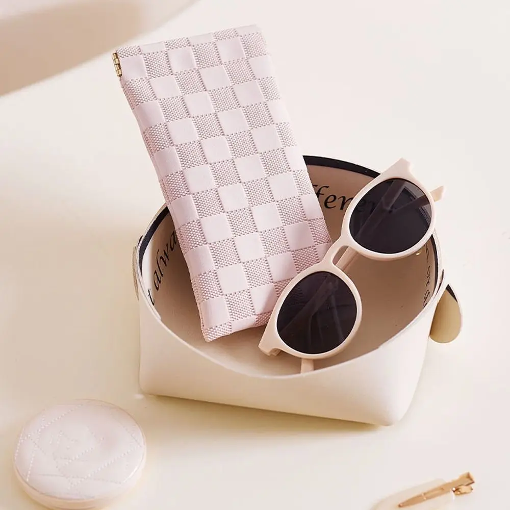 

Large Capacity Mini Leather Sunglasses Bag Soft Plaid Small Lipstick Bag Ins Style Simple Self-closing Coin Purse