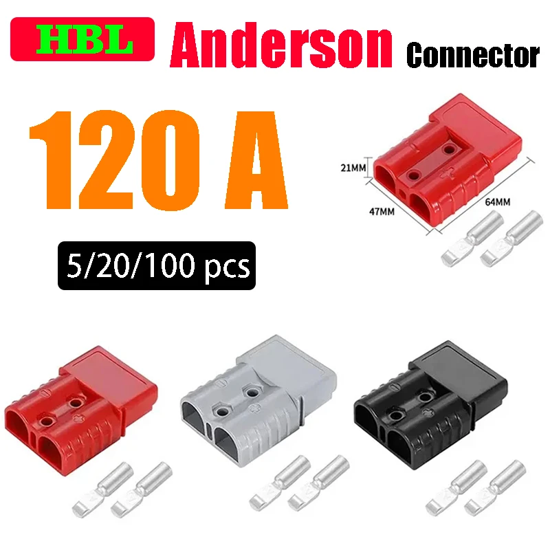 

120A 600V 2Pin Forklift Battery Connector SB120 2/4/6AWG For Anderson Type High Current Quick Wire Connector Power Charging Plug