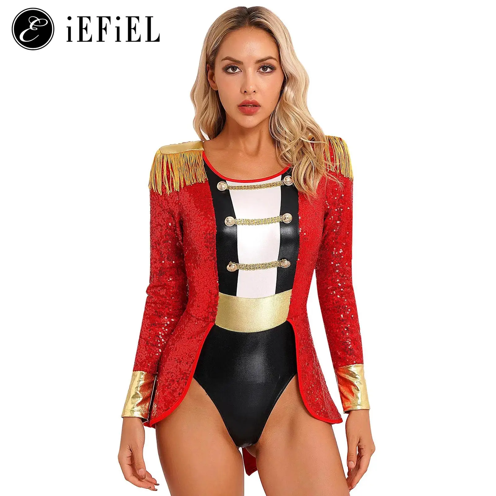 Womens Circus Ringmaster Costume Shiny Sequins Tassels Tuxedo Leotard Bodysuit Halloween Lion Tamer Ringleader Cosplay Dress Up
Womens Circus Ringmaster Costume Shiny Sequins Tassels Tuxedo Leotard Bodysuit Halloween Lion Tamer Ringleader Cosplay Dress Up