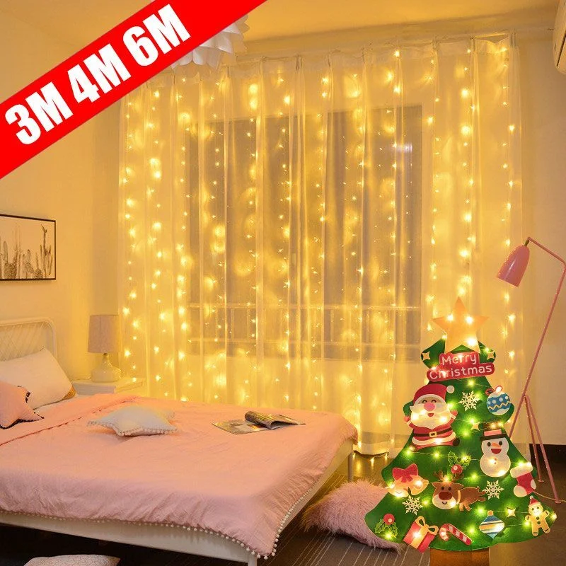 

6M/4M/3M LED Curtain Garland Fairy Lights Festoon with Remote New Year Garland Christmas Decoration Party Wedding Decoration