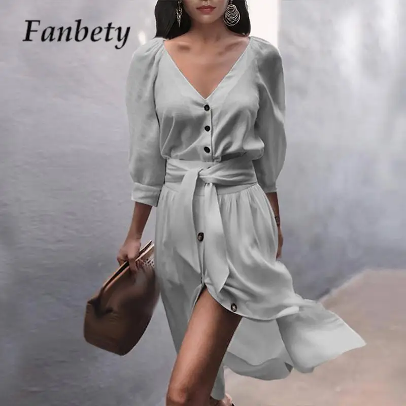 Casual Lady Solid Color Single-breasted Midi Dress Fashion V-Neck Long Sleeve Shirt Dress 2023 Women Waisted Lace-up Loose Dress
Casual Lady Solid Color Single-breasted Midi Dress Fashion V-Neck Long Sleeve Shirt Dress 2023 Women Waisted Lace-up Loose Dress