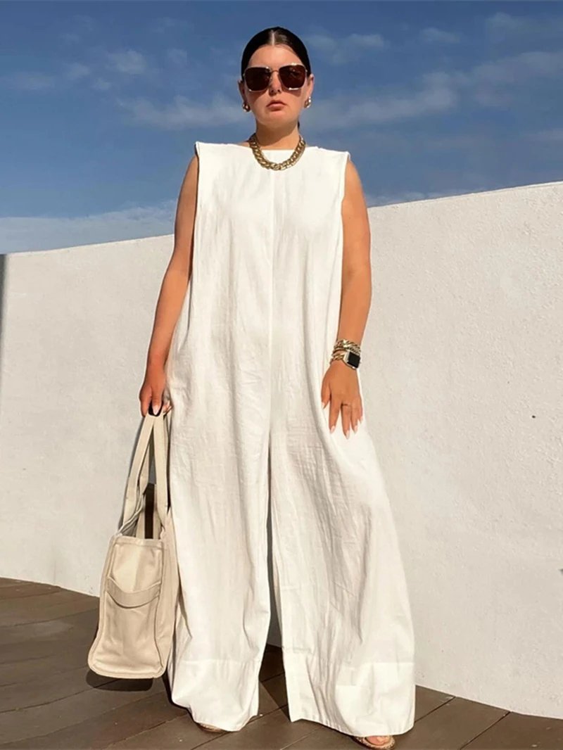 Elegant Sleeveless Jumpsuits For Women Summer INS Clothes Solid Wide Leg Pants Long Rompers Playsuits One Piece Overalls Outfits
Elegant Sleeveless Jumpsuits For Women Summer INS Clothes Solid Wide Leg Pants Long Rompers Playsuits One Piece Overalls Outfits