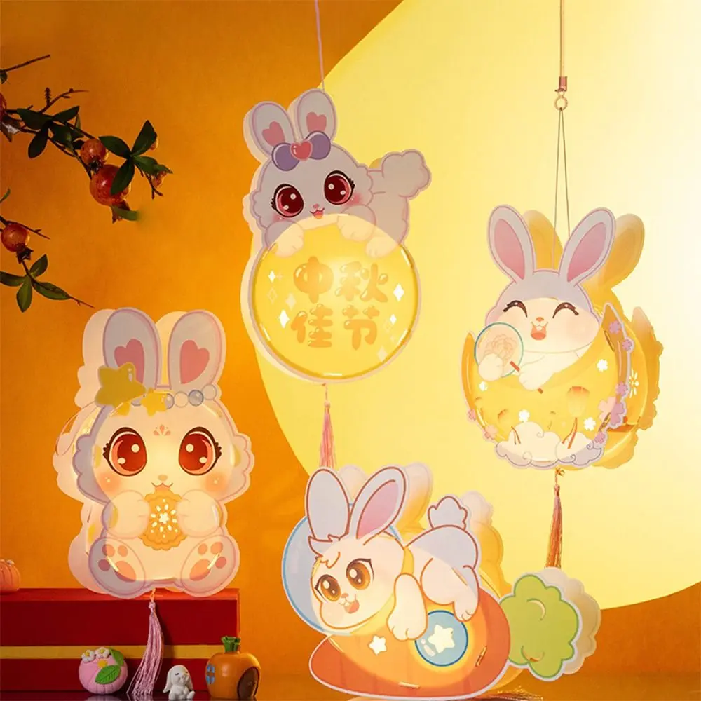 

Jade Rabbit Middle Autumn Festival Lantern Antique Cartoon Hand Made Children DIY Lantern Material Kit PP Luminous Children