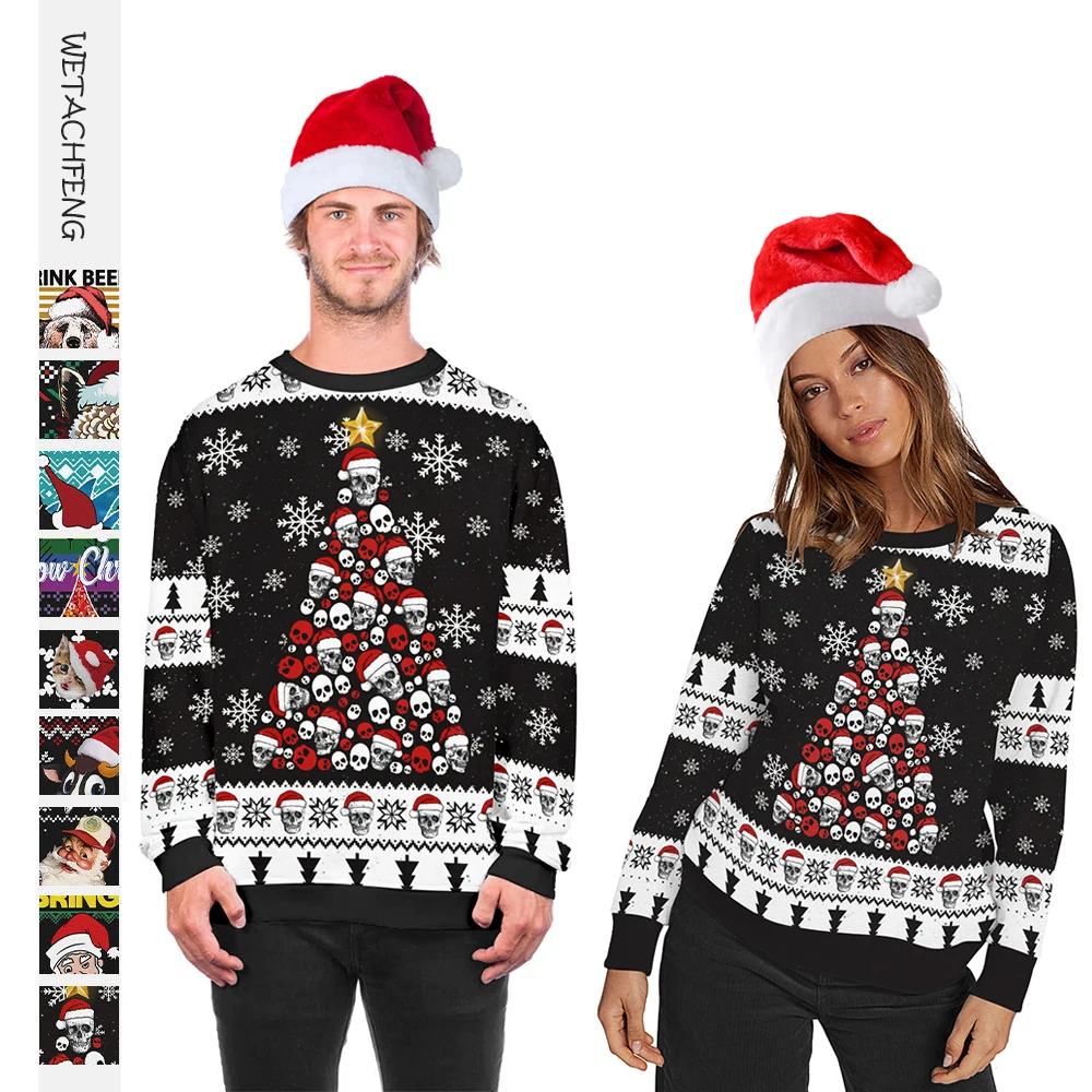 

Couples Christmas Ugly Sweaters Skull Snowflake Funny 3D Printed Men Women Xmas Party Home Christmas Pullovers Sweatshirts Tops