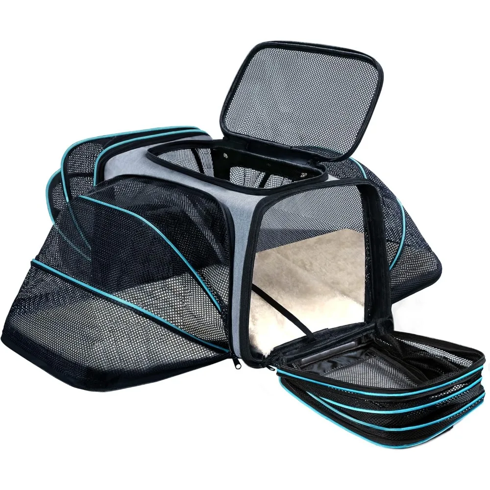 

Cat/Dog Airline Approved Expandable Pet Carrier for Small Pets - Removable Pad, Pockets, TSA Compliant