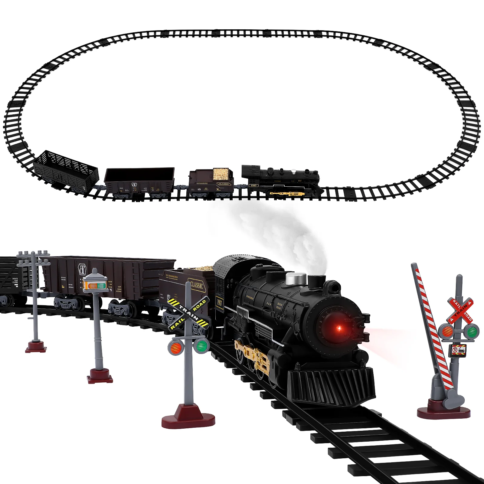 

Electric Train Toys Set Sections Steam Train Railway Model Locomotive Engine Diecast Cargo Vehicles Educational Toys For Kids