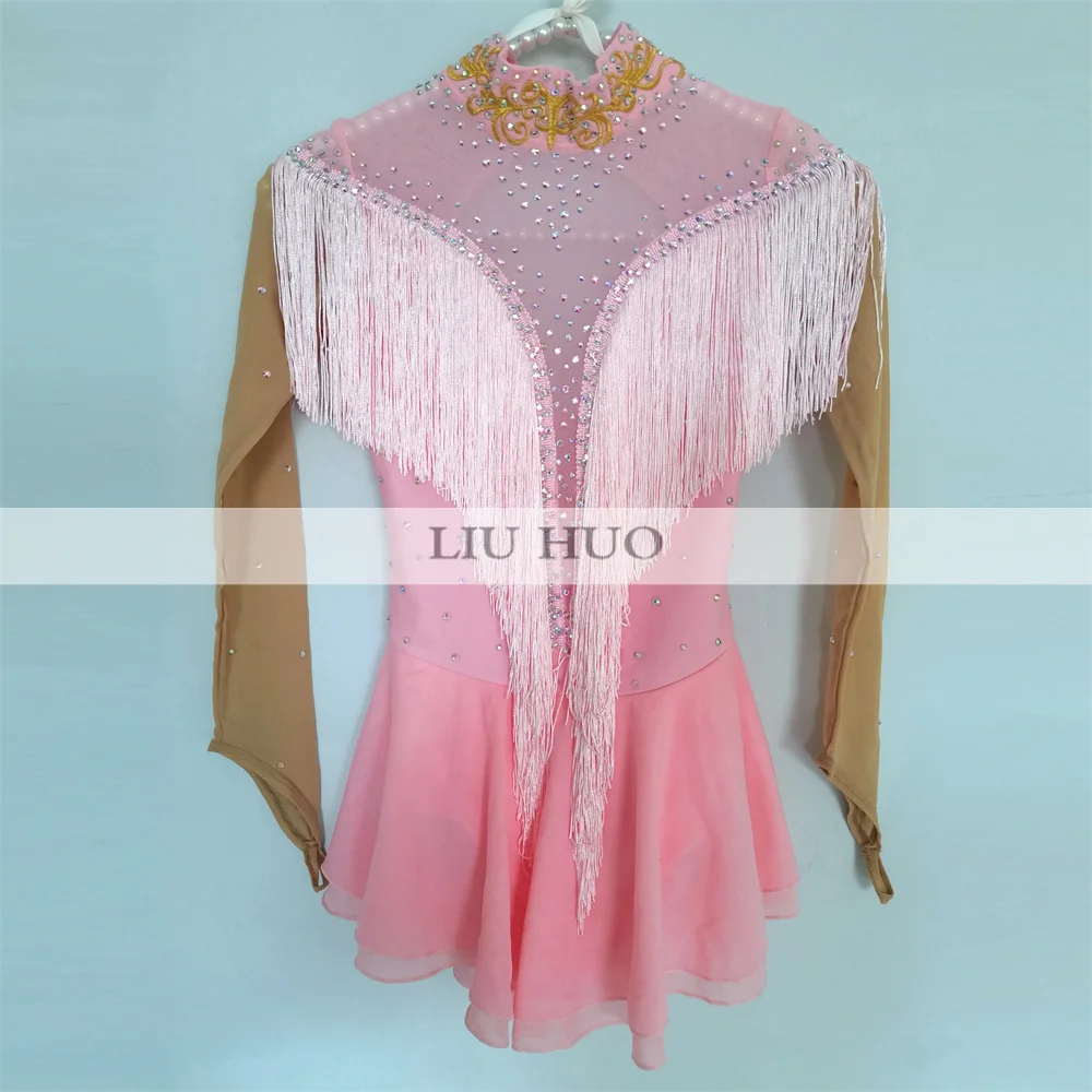 

LIUHUO Ice Dance Figure Skating Dress Women Adult Girl Teens Customize Costume Performance Competition Leotard Pink Roller Kids