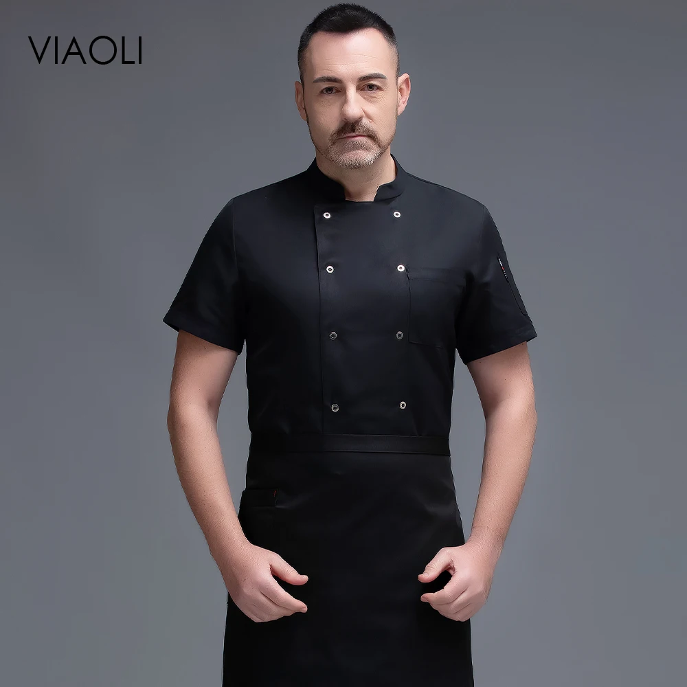 

Black chef jacket Unisex chef Shirts Hotel Catering Workwear chef uniform restaurant waiter coat Bakery Breathable Cook clothes