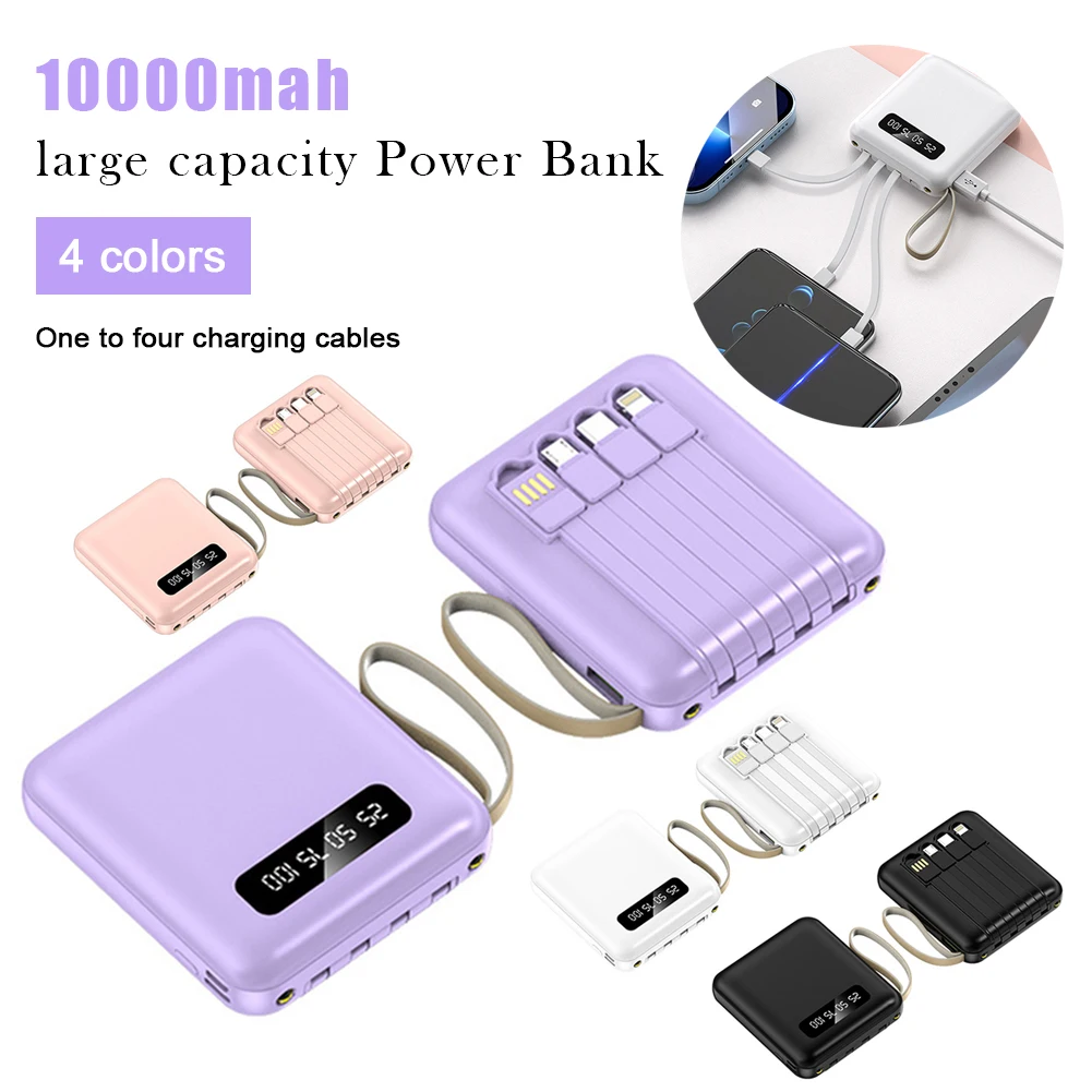 10000mah Portable Mini Power Bank With 4 Cables 2.1A Fast Charging Mobile Phone Charger Digital Display External Battery Charger
10000mah Portable Mini Power Bank With 4 Cables 2.1A Fast Charging Mobile Phone Charger Digital Display External Battery Charger