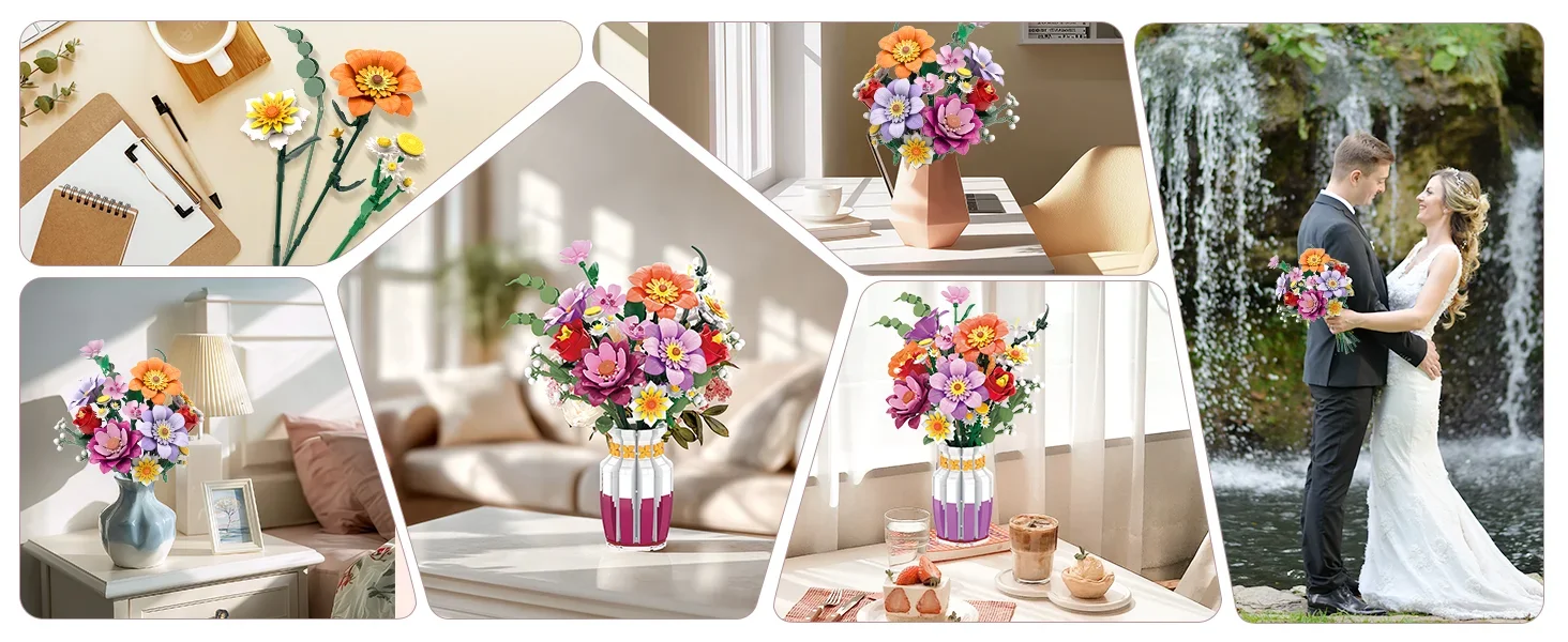 1278PCS Flower Bouquet Building Blocks Floral Model Bricks With Vase Ornaments Home Decoration DIY Toys For Kids Holiday Gifts 1278PCS Flower Bouquet Building Blocks Floral Model Bricks With Vase Ornaments Home Decoration DIY Toys For Kids Holiday Gifts