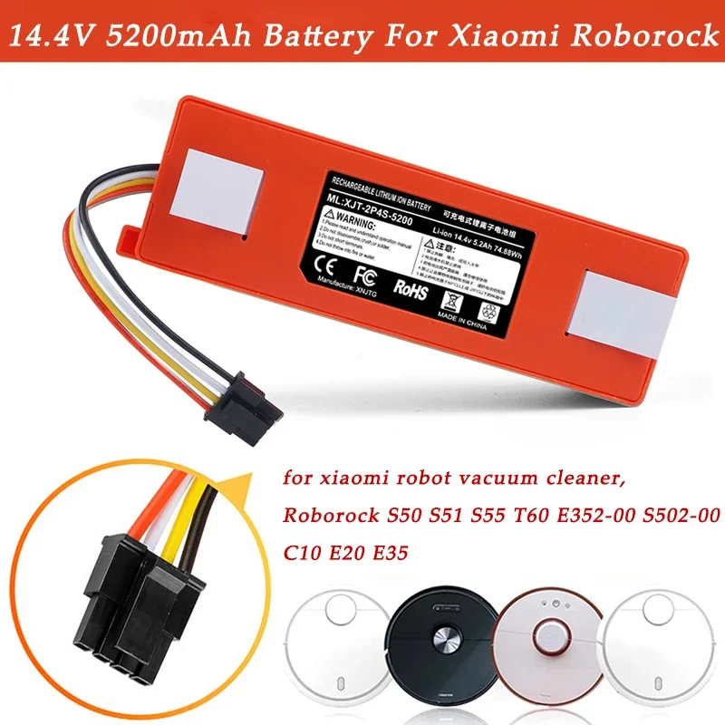 Vacuum Cleaner Battery Replacement for Xiaomi Roborock S50 S51 S55 T60 E352-00 S502-00 C10 E20 E35 14.4V 5.2AH SC Li-ion Battery
Vacuum Cleaner Battery Replacement for Xiaomi Roborock S50 S51 S55 T60 E352-00 S502-00 C10 E20 E35 14.4V 5.2AH SC Li-ion Battery