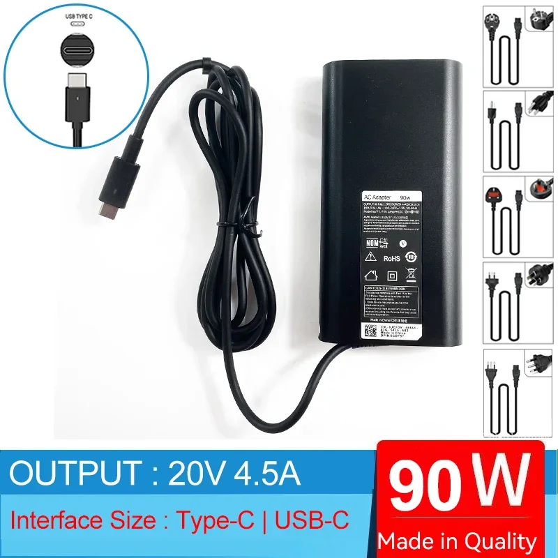 

20V 4.5A 90W Type-C Laptop Ac Adapter Charger For Dell Chromebook 3100 3400 5190 3380 7486,Inspiron 7500 7506 7706 2-in-1