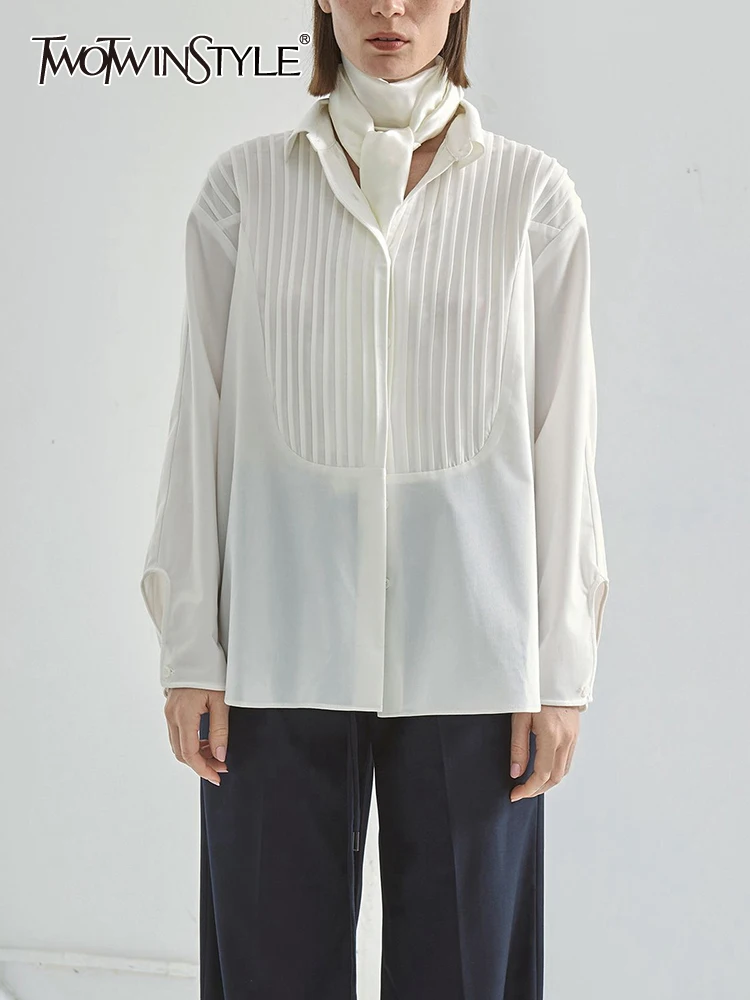 TWOTWINSTYLE Solid Patchwork Pleated Blouse For Women Lapel Long Sleeve Spliced Single Breasted Temperament Blouses Female New
TWOTWINSTYLE Solid Patchwork Pleated Blouse For Women Lapel Long Sleeve Spliced Single Breasted Temperament Blouses Female New