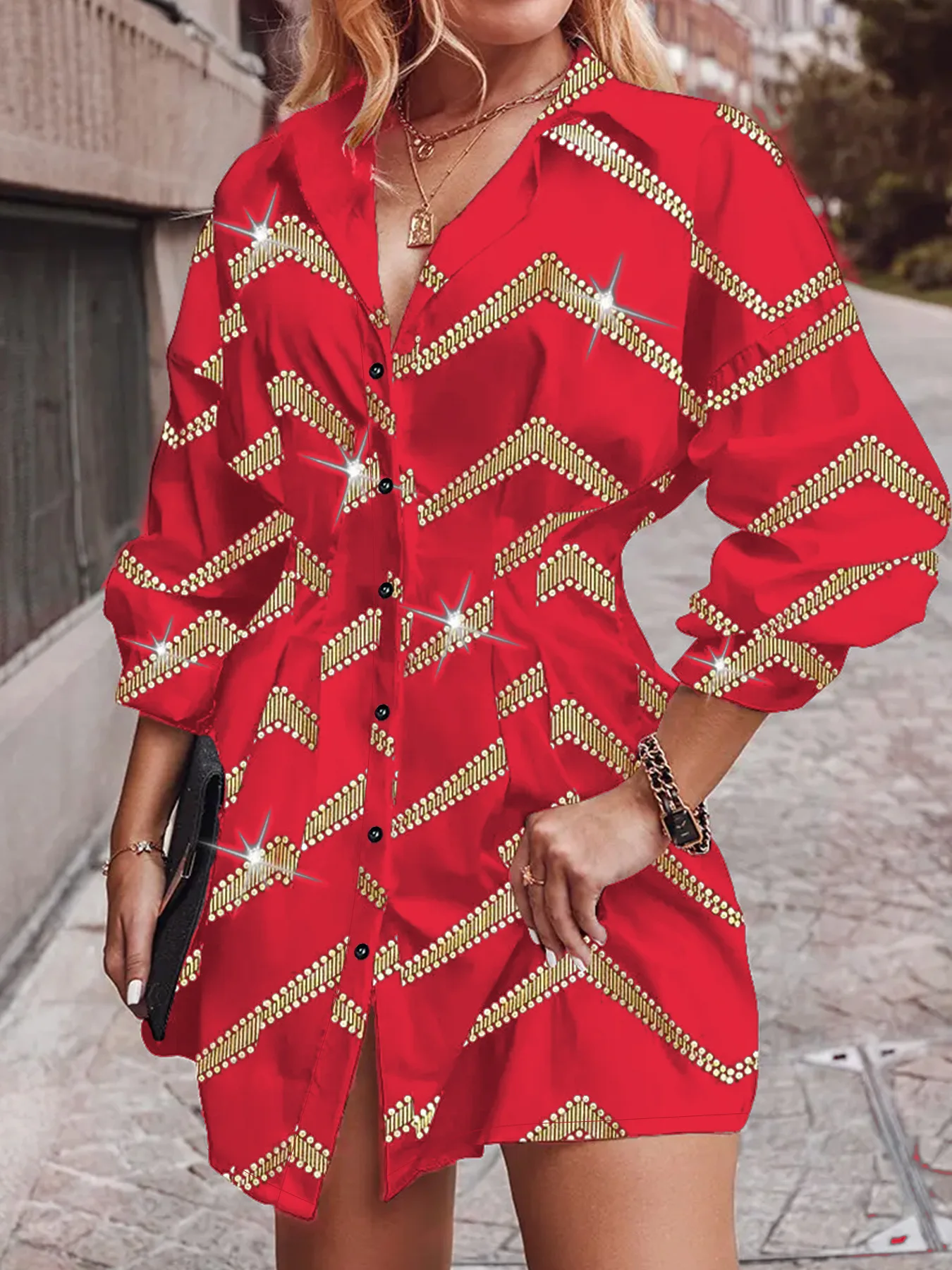 Elegant Women's Red Printed V-Neck Button Waist Mini Dress Spring And Autumn Fashion Woman Long Sleeved Casual Shirt Dress M-4XL
Elegant Women's Red Printed V-Neck Button Waist Mini Dress Spring And Autumn Fashion Woman Long Sleeved Casual Shirt Dress M-4XL