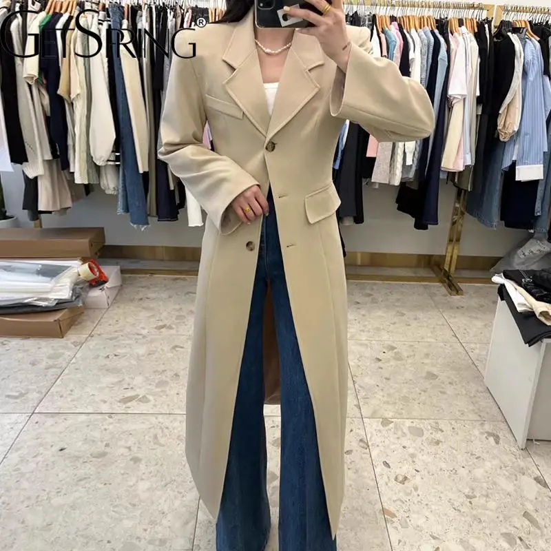 

GetSpring Women Trench Coat Temperament Solid Single Breasted Ladies Windbreaker Fashion Loose Casual Long Overcoat Autumn New