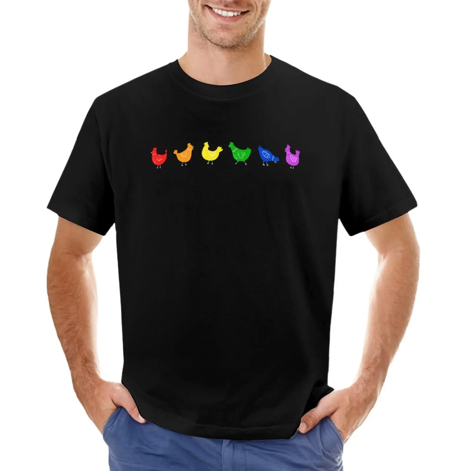 

Футболка с радужным иллюстрационным изображением фермера, цыплят, на заказ, футболка, простая футболка для мальчиков, белые футболки, мужские футболки с графическим рисунком