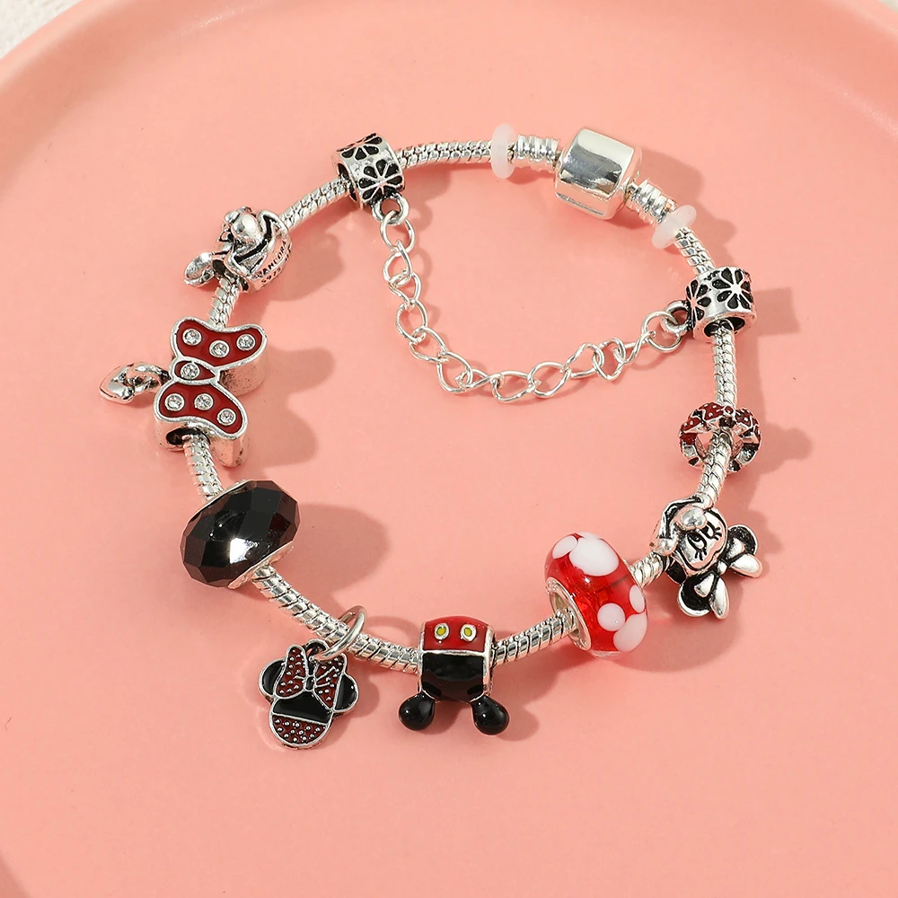 

Милый мультяшный браслет, ювелирные изделия, модель Минни Микки, женские металлические бусины с кристаллами, брендовые дизайнерские браслеты для женщин