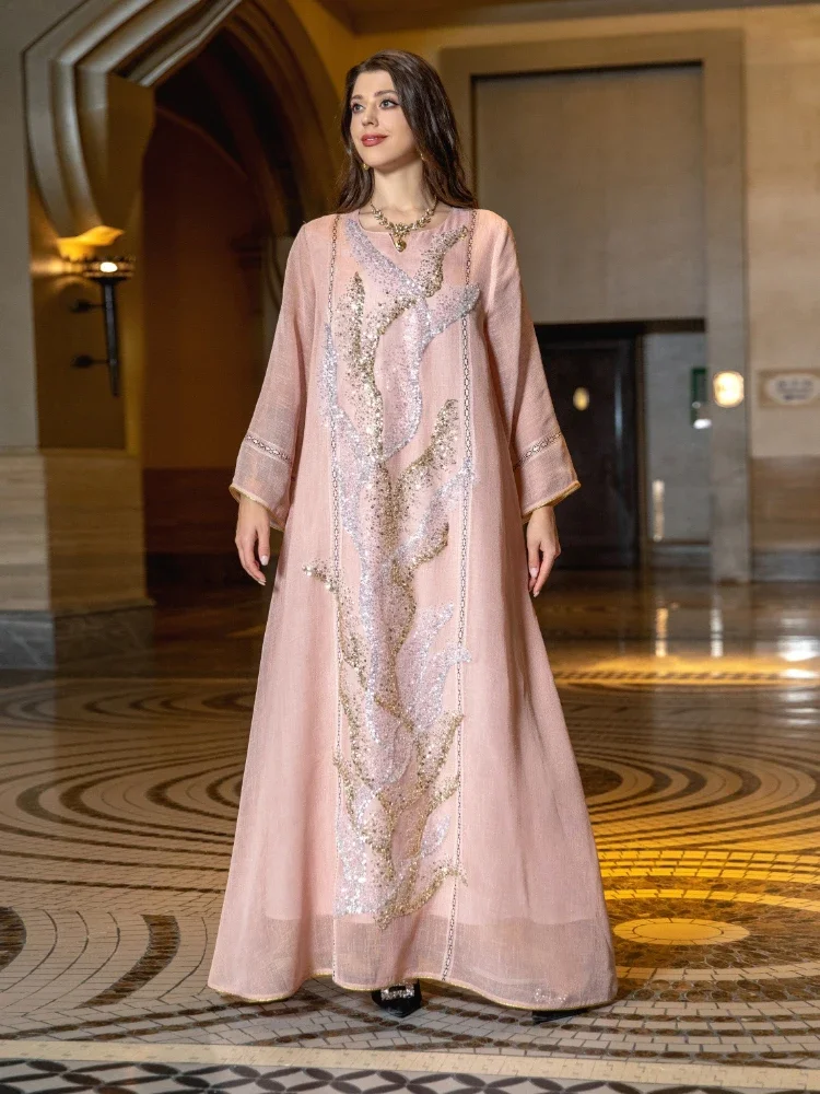

Eid Muslim Party Dress for Women Abaya Jalabiya Evening Long Dresses Sequins Morocco Abayas Kaftan Islam Vestidos Arab Long Robe