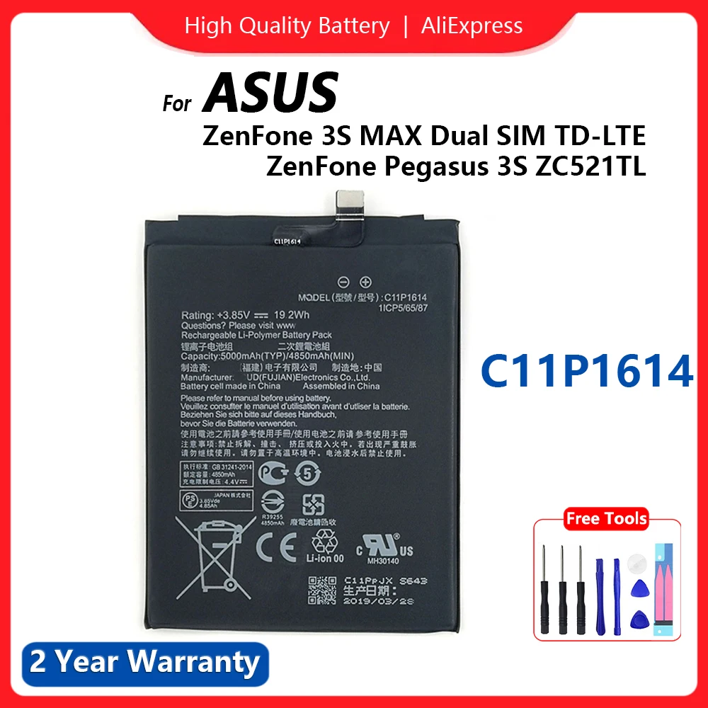 Original C11P1614 Phone Battery 5000mAh For ASUS ZenFone 3S MAX Dual SIM TD-LTE ZenFone Pegasus 3S ZC521TL+Gift Tools
Original C11P1614 Phone Battery 5000mAh For ASUS ZenFone 3S MAX Dual SIM TD-LTE ZenFone Pegasus 3S ZC521TL+Gift Tools