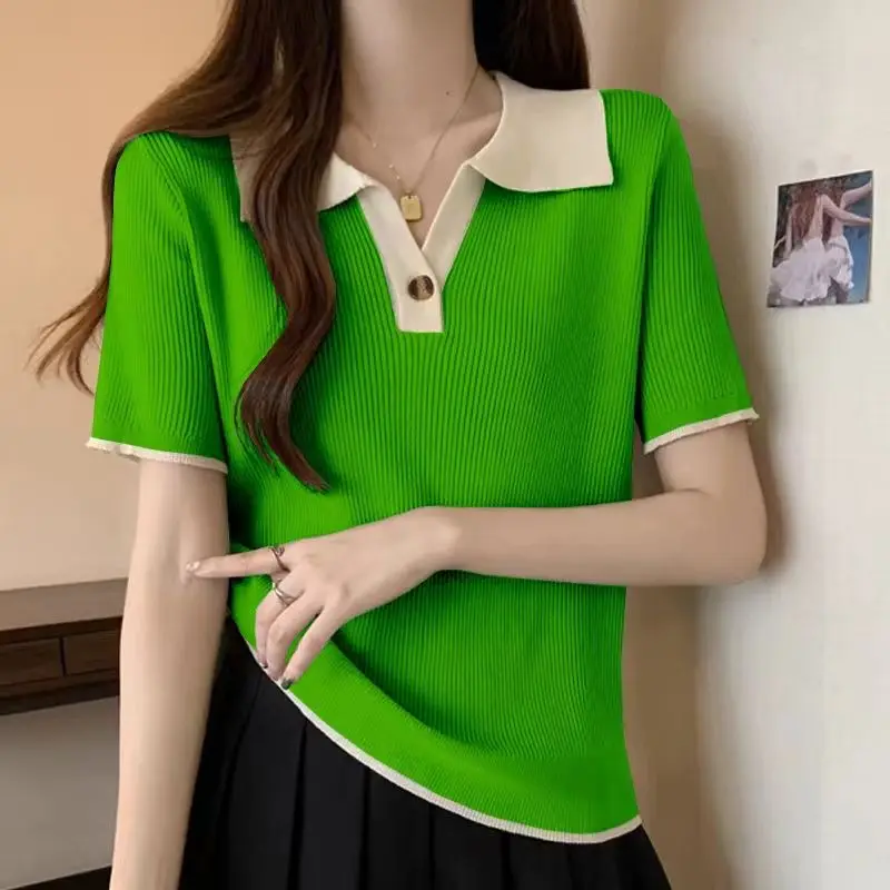 2024 New Summer Elegant Fashion Chic Retro Loose Casual Korean Style Women's Shirt Striped Knitting V Neck Short Sleeve Y2K Tops
2024 New Summer Elegant Fashion Chic Retro Loose Casual Korean Style Women's Shirt Striped Knitting V Neck Short Sleeve Y2K Tops