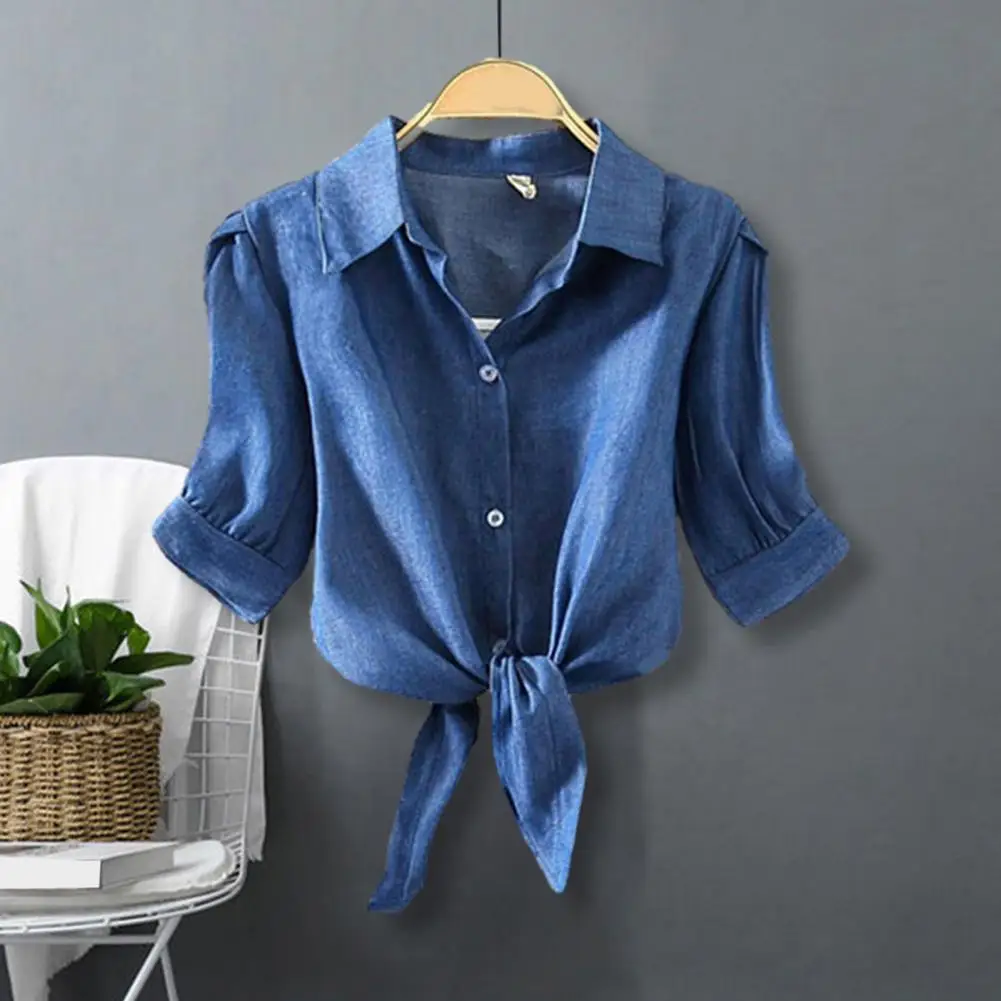 Short Lace Up Shirt Chic Lace-up Knot Lapel Blouse Stylish Women's Three Quarter Sleeve Shirt for Casual Ol Commute Solid Color
Short Lace Up Shirt Chic Lace-up Knot Lapel Blouse Stylish Women's Three Quarter Sleeve Shirt for Casual Ol Commute Solid Color
