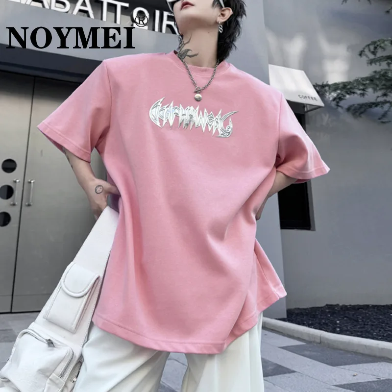 

NOYMEI Niche Pink Men's T-shirt Short Sleeved Summer 2024 New Letter Hot Stamping Design Temperament Versatile Top WA4436