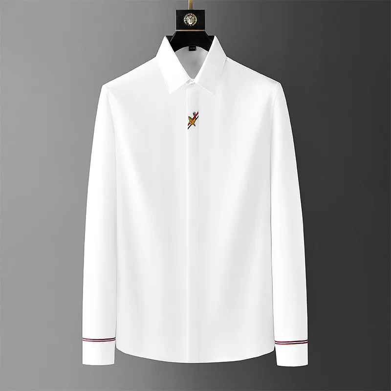 

2024 new Luxury Embroidery Shirts Men Long Sleeve Slim Fit Casual Shirts High-quality Business Social Party Tuxedo Blouse