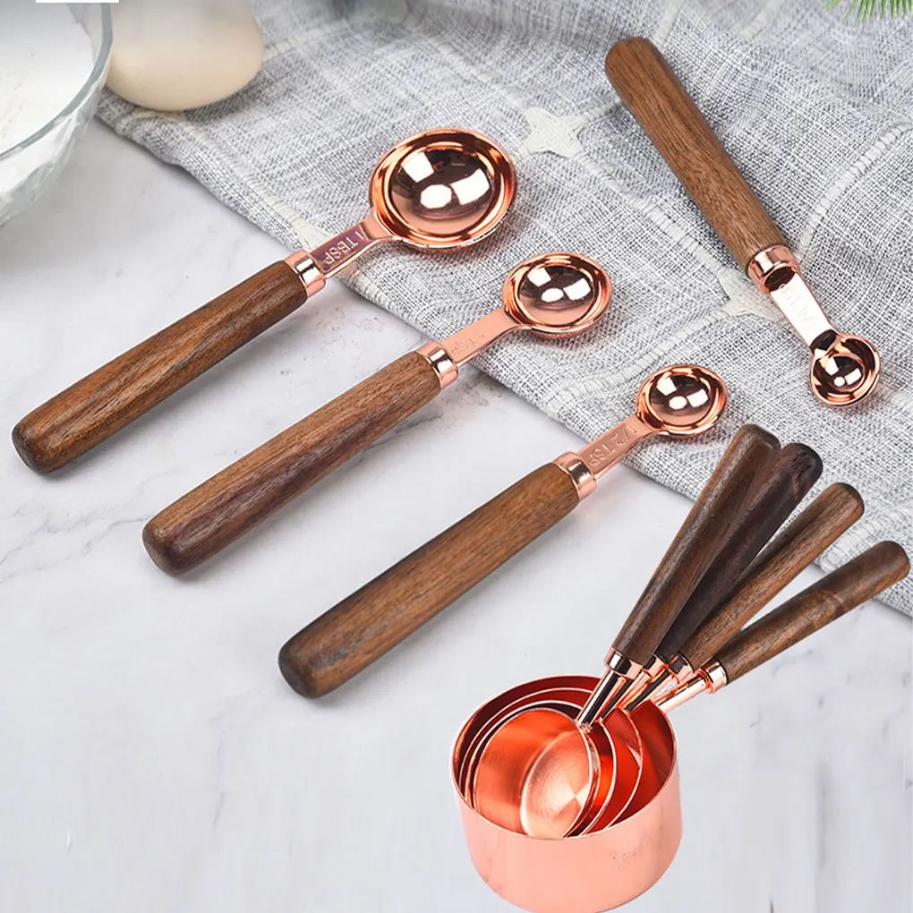 Measuring Cups Measuring Spoons Set Measuring Cup Spoon with Thickened Wooden Handle Stainless Steel Copper Plated Baking Tool
Measuring Cups Measuring Spoons Set Measuring Cup Spoon with Thickened Wooden Handle Stainless Steel Copper Plated Baking Tool