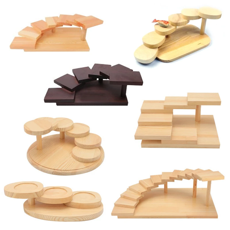 

Japanese Tableware Sushi Sushi Cuisine Decoration Bridge Sushi Sashimi Platter Plate Creative Wood Pine Ornament Wooden Boats