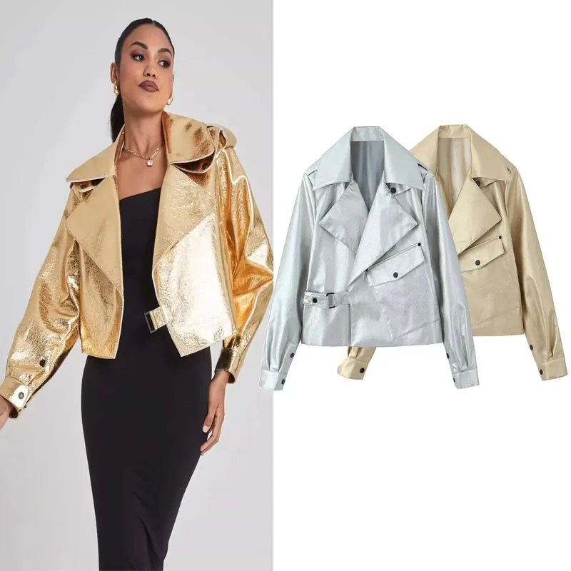 TRAF New Golden Jackets For Women Autumn Silvery New Windbreaker Woman Fashion Long Sleeve Coats Ladies Lapel Pockets Outerwears
TRAF New Golden Jackets For Women Autumn Silvery New Windbreaker Woman Fashion Long Sleeve Coats Ladies Lapel Pockets Outerwears