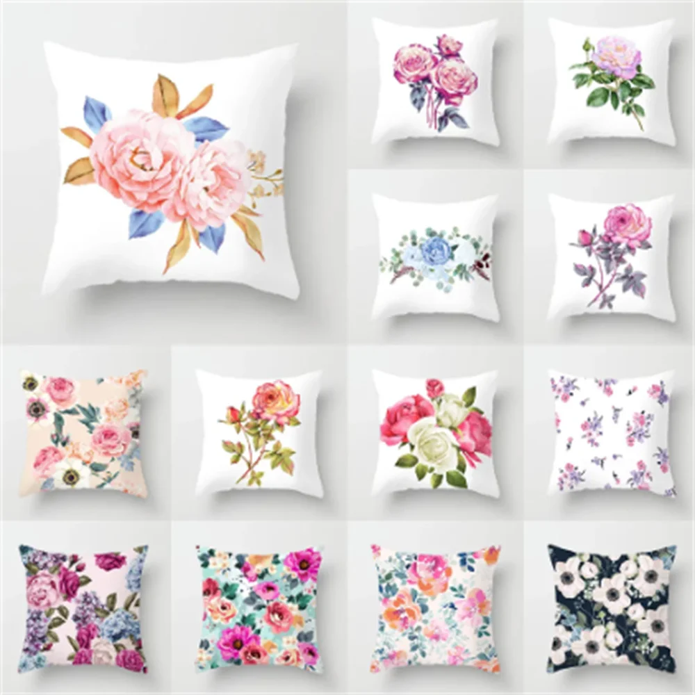 

Cushion cover color rose print flower pattern cushion cover Decorative pillows for sofa square pillowcase 45x45cm