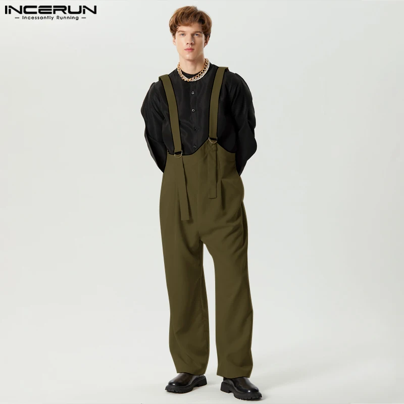 

INCERUN 2023 American Style Overalls Handsome New Men's Solid Simple Rompers Fashionable Casual Male Hot Selling Jumpsuits S-5XL