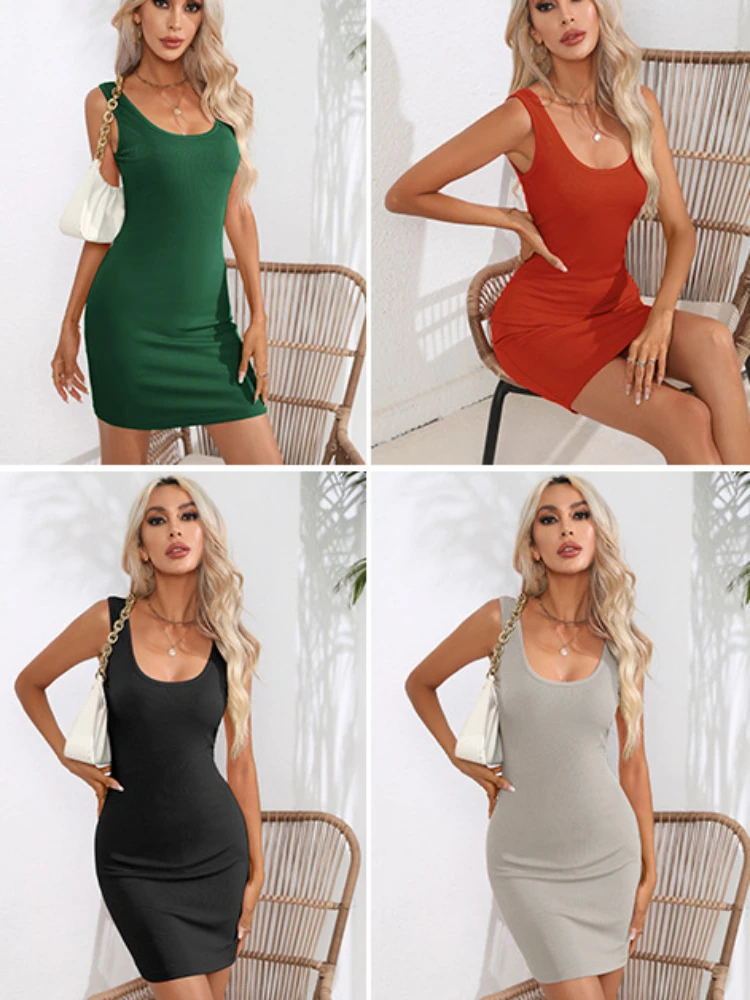 Sexy U Neck Rib Knitting Slim Bodycon Dress Women Sleeveless Solid Color Skinny Dress Elegant Club Party Vestidos
Sexy U Neck Rib Knitting Slim Bodycon Dress Women Sleeveless Solid Color Skinny Dress Elegant Club Party Vestidos